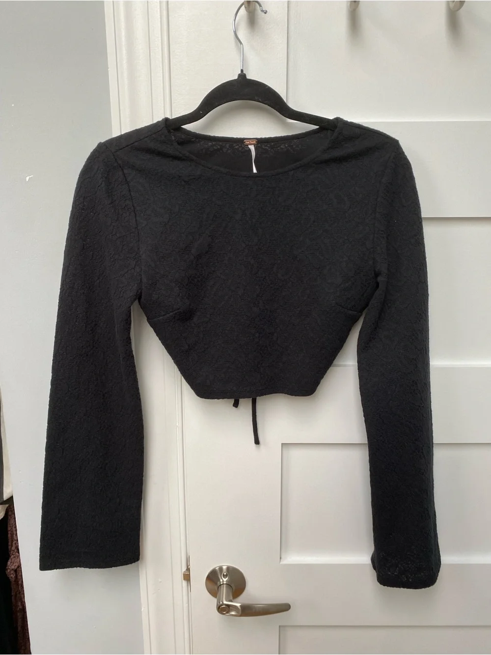 Free People Kendra Lace Black Long Sleeve Crop Top size small
